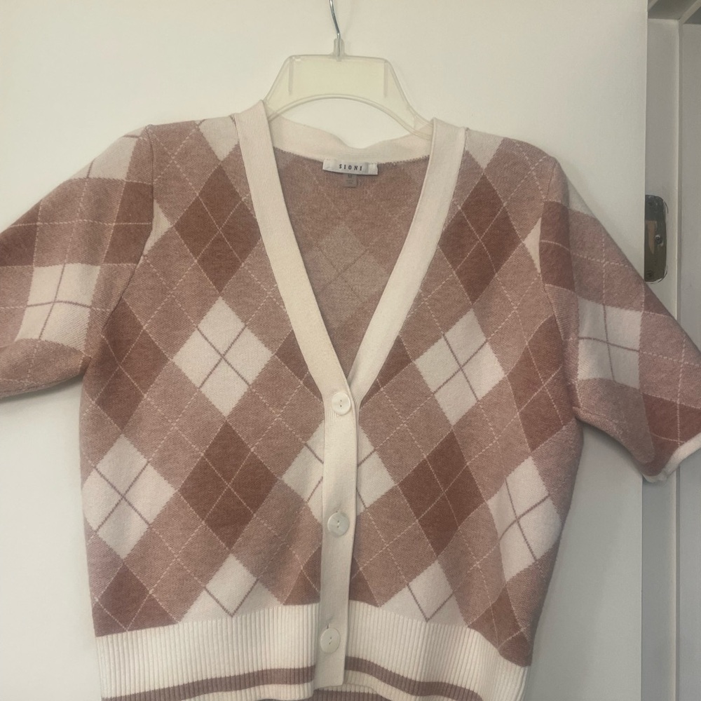Pink and Cream Argyle Sweater by Sioni